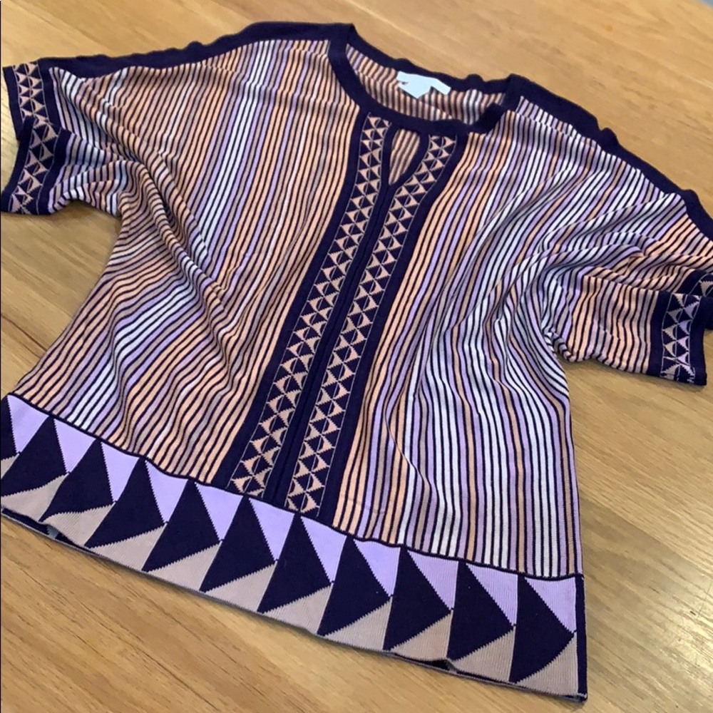 DESIGN HISTORY SIZE L~MULTI COLOR KNIT SHIRT TOP~STRIPE STRETCH~CLASSIC CREWCUT